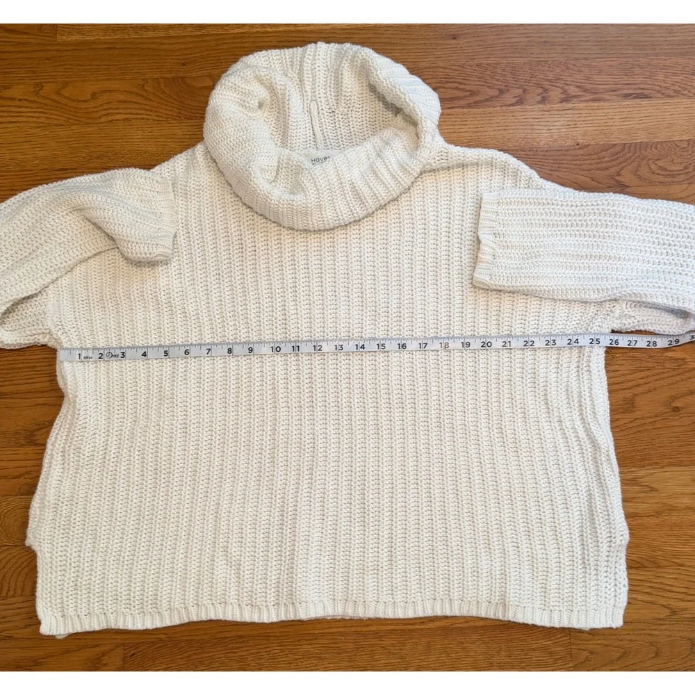 Haven Well Within Cream Cowl Neck Ribbed Knit Sweater Large Oversized Pullover